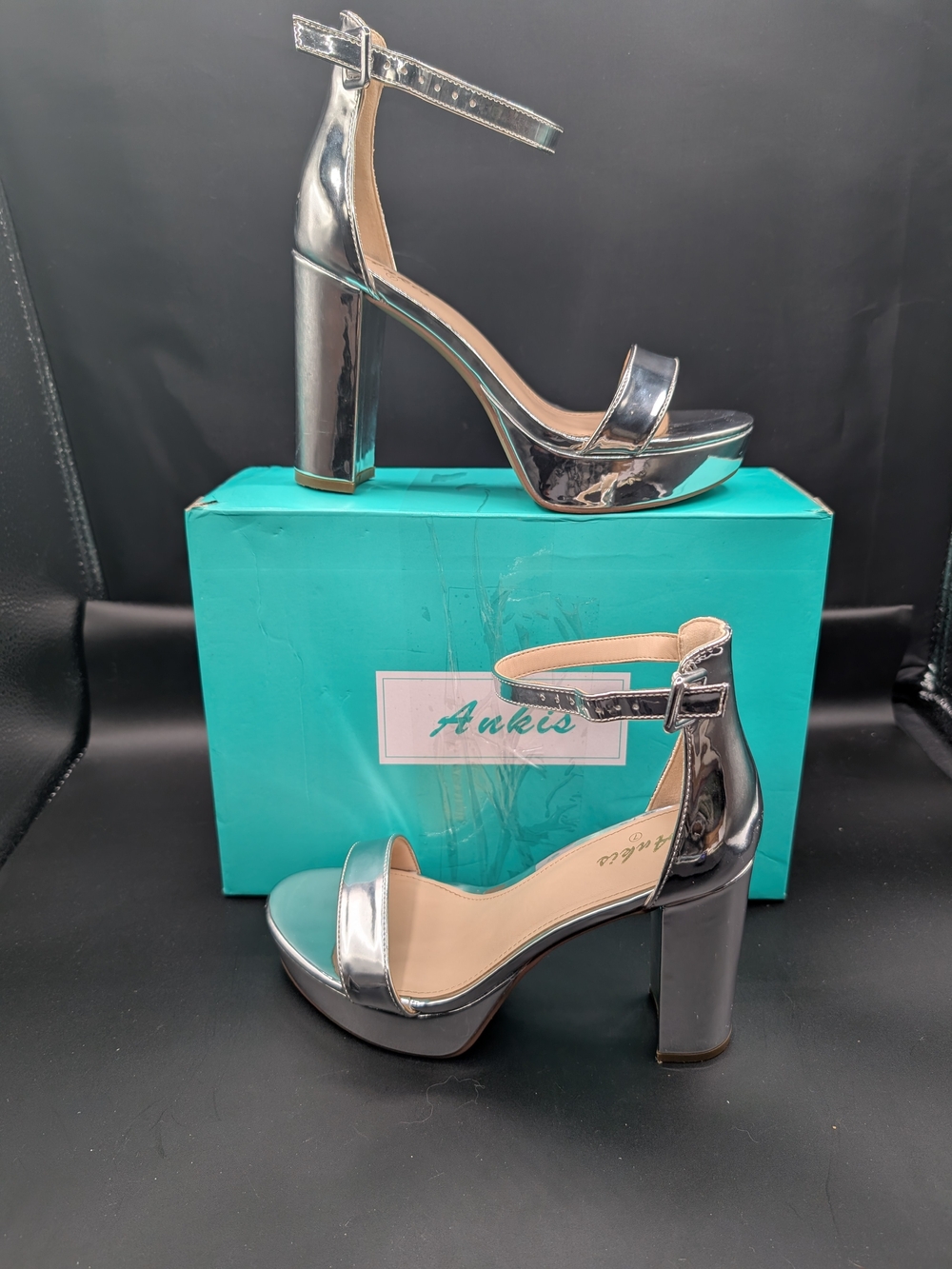 Ankis Silver Metallic Platform Block Heel Sandals - Women